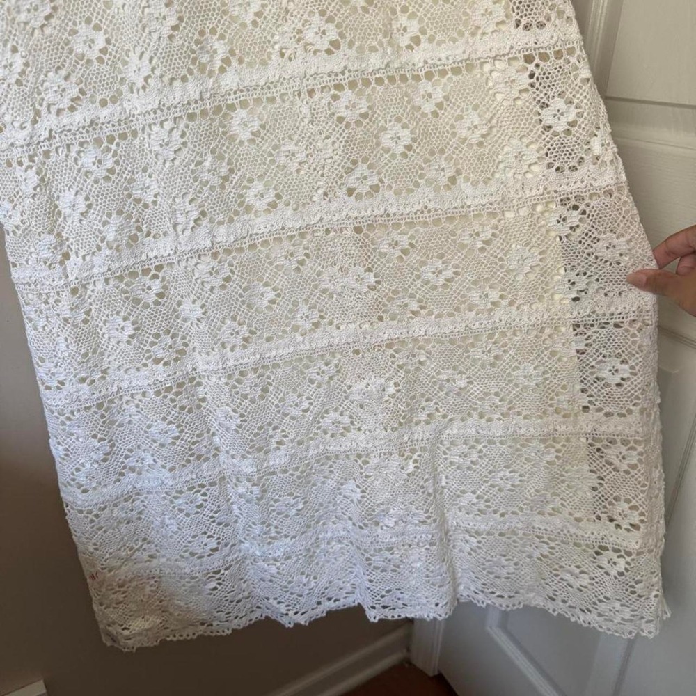 Vintage Mexican Crochet Wedding Dress Medium Cotton 60 70 bell flare bridal - Picture 7 of 8